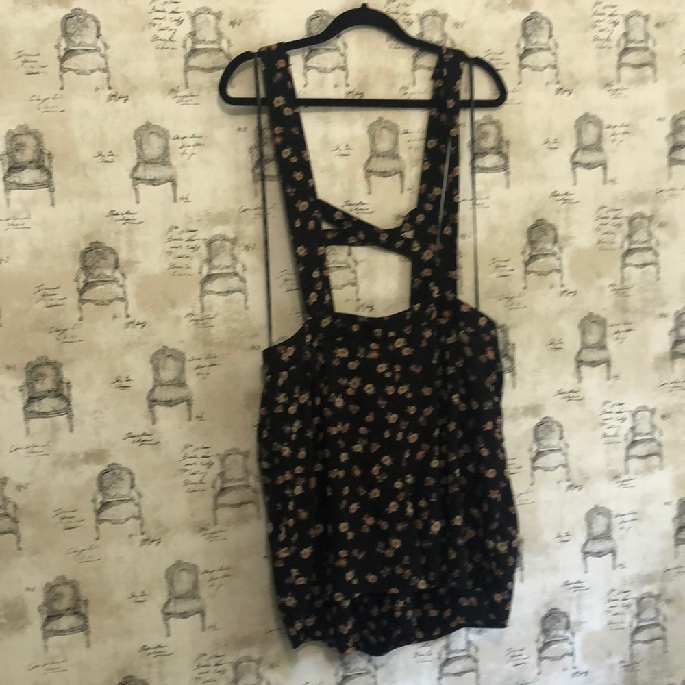 Flows Shorts with attached suspenders.